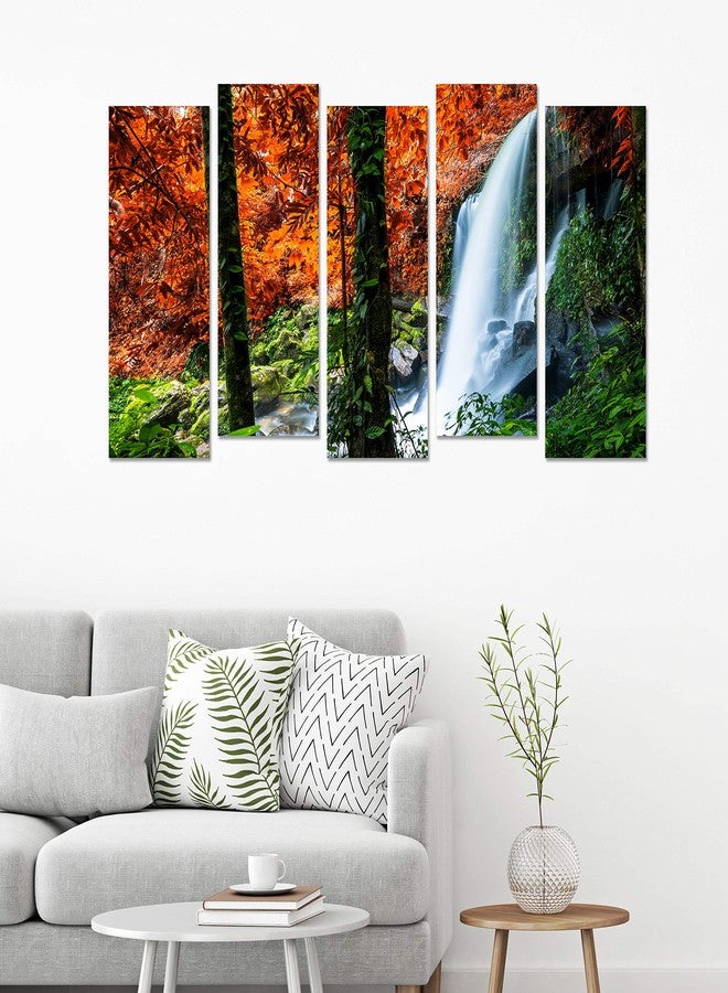 PAPER PLANE DESIGN Photo Frames for Wall Decoration Waterfall Scenery View Picture 5 Split Panels Art Decor for Living Room Bedroom Hotel Office, Sun-Board, (27 x 50 Inch) - Image 3